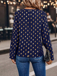 Elegant Long-sleeve V-neck Printed Blouse