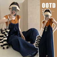 Denim Overalls Suit Loose Large Size Suspenders Jumpsuit Short Sleeve Two Piece Suit