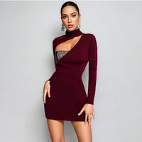 Womens Bodycon Dress With Embellished Hollowed-Out Panels And Spliced Details