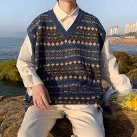 Spring And Autumn Japanese Retro Knitted Vest Men's V-neck Sweater