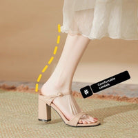 European And American Slippers Thick Heel Solid Color Fish Mouth Slingback Sandals