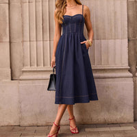 Sexy Retro Strapless Denim Dress For Women