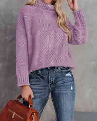 Women's High-neck Long-sleeve Rolled-edge Knit Sweater