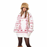Retro Puppy Jacquard Knitted Zipper Hooded Sweater