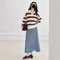 New Contrast Color Women's Loose Casual College Style Outerwear Sweater