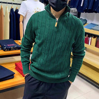 Long Sleeve Pullover Half Zipper Twisted Casual Solid Color Men's Sweater