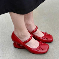 Womens Square Heel Shoes With Bow Accent