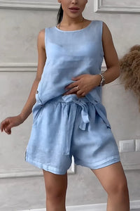Women's Plus-size Cotton-linen Shirt Set