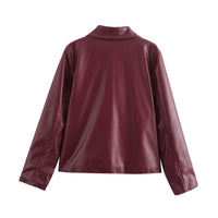 Women's Lapel Zipper Leather Coat