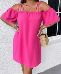 European And American Women's Solid-Color Off-Shoulder Fashion Dress