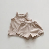Children's Clothing Infant Thin Cotton Skin-friendly Waffle Suspender Shorts Suit