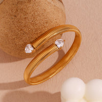 Stainless Steel Heart-Shaped Zircon Open Striped Bracelet