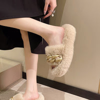 Wool Slippers With Thick Soles For Women To Wear Outside