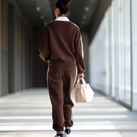 Casual Retro Zip-up Jacket And Trousers Two-piece Sportswear Set