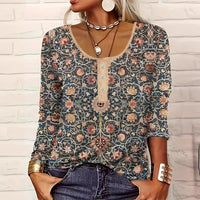 Women's V-neck Ethnic Print Plus Size T-shirt