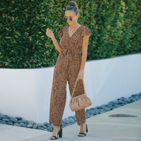 V-neck Floral Chiffon Jumpsuit Wide-leg Pants