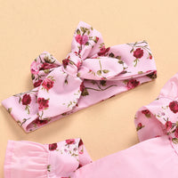 Season Girls' Printed One-piece Romper Headscarf Two-piece Set