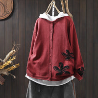 Women's Loose Retro Flower Contrasting Cotton Knit Cardigan