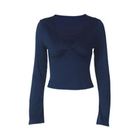 Sexy Deep V Midriff-baring Top Slim Fit All-matching Sweater