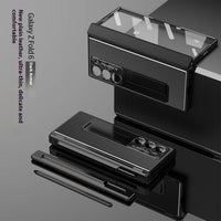 All-inclusive Electroplating Plain Leather Double Hinge Phone Case Hard Case With Pen Slot
