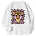 Womens Casual Loose Fleece-Backed Sweatshirt With Leopard Print