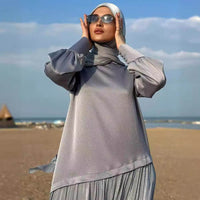 Women's Muslim Style Satin Stitching Design Elegant Fashion Dress