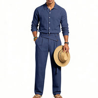 Turn-down Collar Shirt And Long-sleeve Pants Set