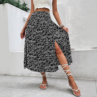 European And American Women's Clothing Casual Holiday Floral Print Split Skirt