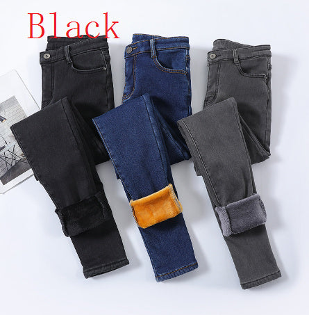 Fleece-lined Base High Waist Black Tight Trousers Skinny Pants