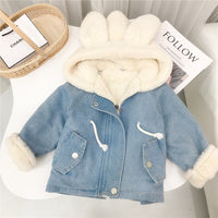 South Korea Rabbit Ears Fleece-lined Thickening Denim Jacket