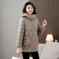 Down Cotton-padded Jacket Women's Mid-length Hooded