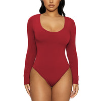 Slim-fit U-neck Long-sleeve One-piece Jumpsuit For Women