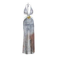 Street-Style Deep V-Neck Sexy Chic Halter Lace-Up Backless High-Waist Dress