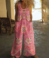 Women's Vest With Pockets Fashion Floral Jumpsuit