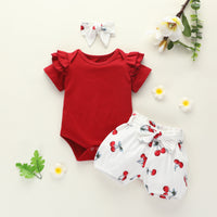 Children's Solid Color Top Rose Shorts Set