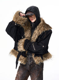 Advanced Quilted Fur Patchwork Denim Jacket