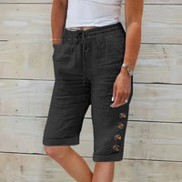 Summer Elastic Waist Solid Color Cotton Linen Wide Leg Pants