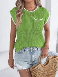 Color-block Pocket Bat-sleeve Casual Loose Knit Top
