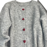 Gray With Heart Button Sweater Coat Women's Loose