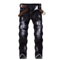 Mens Stretch Denim Jeans With Ripped Details And Embroidery