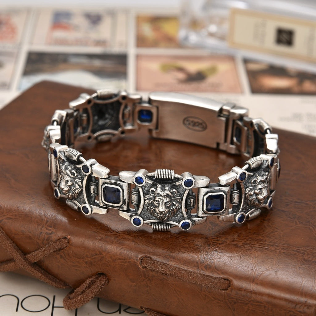 Sterling Silver LION Zircon Bracelet For Men