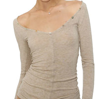 Reversible Button-front Off-shoulder T-shirt With A Slim Fit And Long Sleeves