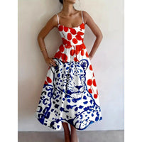 European And American-style Printed Vacation-look Tube Dress