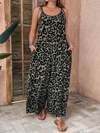 Leopard-print Strap Jumpsuit Plus-size Womens Clothing