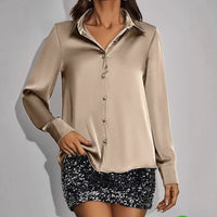 High-end Glossy Silk Blouse For Women Long Sleeves