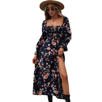 Feminine Floral Print Long-Sleeve Dress