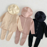 Spring Clothing Infant Boys And Girls Baby Thread Cardigan Coat Big Bottom Pantyhose 2-piece Suit