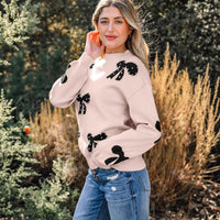 Women's Printed Crew-Neck Beaded Sweater