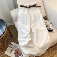 Korean-style Loose High-waisted Straight-leg Draping Floor-length Pants