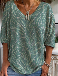 Womens Loose-fitting Geometric-print V-neck Long-sleeve Top